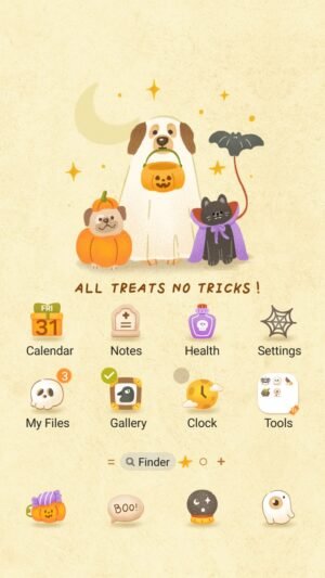 Samsung Themes: [Sim] Cute Halloween Pals ~ Premium Theme adorable pet friends celebrate a happy Halloween screen shot 0