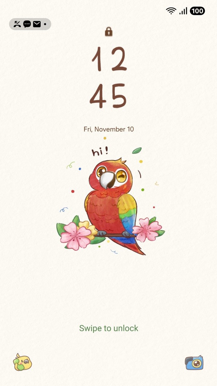 Samsung Themes: ❤️Mun❤️ Rainbow Parrot Animated ~❤️ Premium Animated Theme polite and friendly parrot beautify your phone screen shot 1