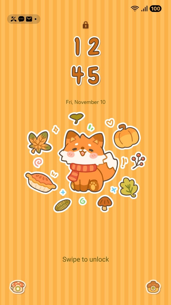 Samsung Themes: ❤️Mun❤️ Autumn Fox ~❤️ Premium Theme with this cute autumn fox and cozy fall stickers screen shot 1