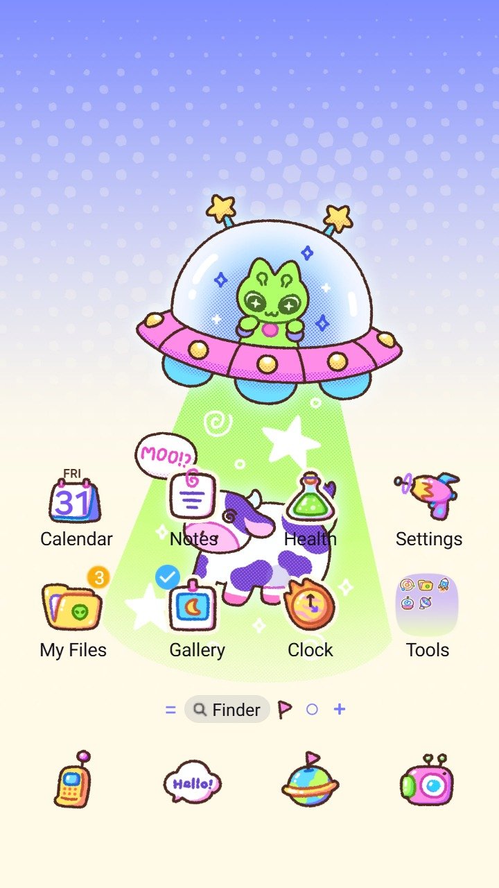 Samsung Themes: ❤️Mun❤️ Cute Alien Cow ~❤️ Premium Theme cute alien abducted a funny cow for your screen screen shot 0