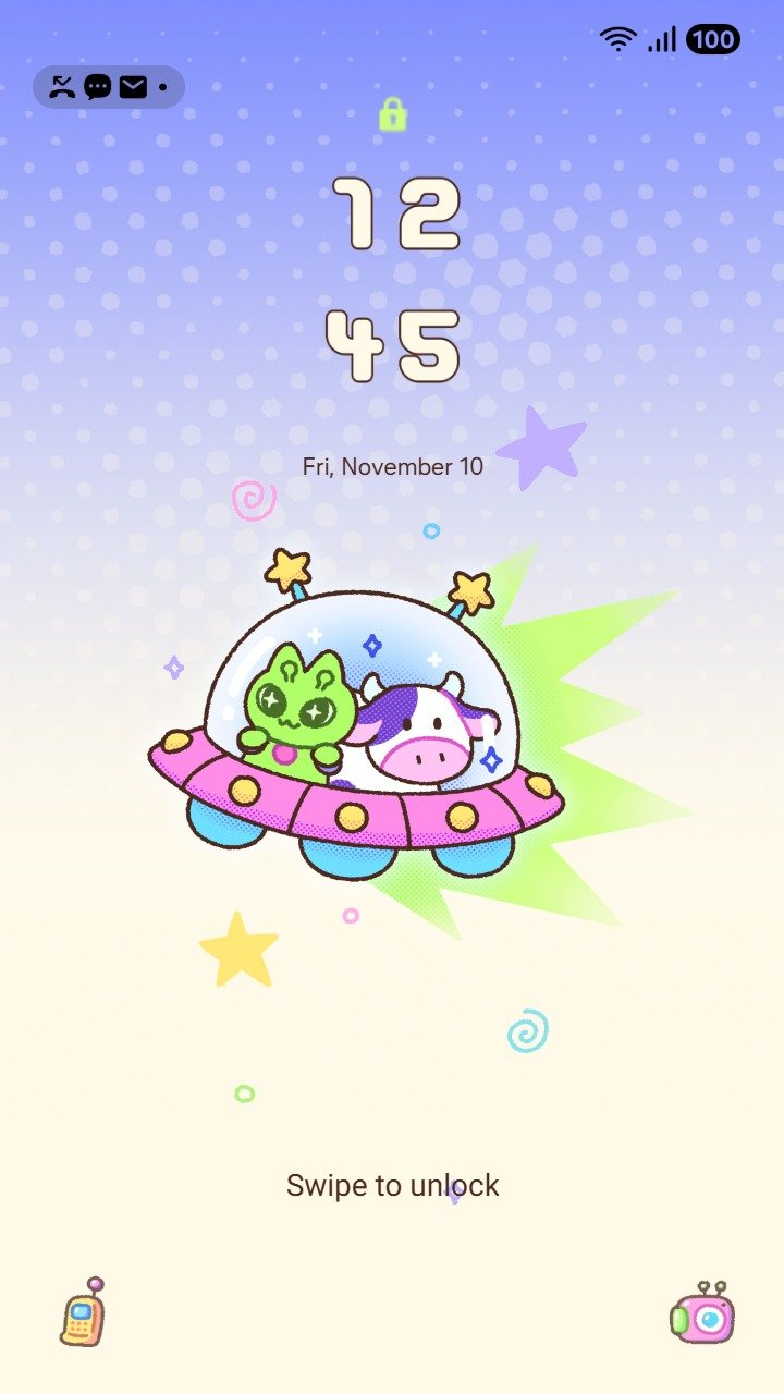 Samsung Themes: ❤️Mun❤️ Cute Alien Cow ~❤️ Premium Theme cute alien abducted a funny cow for your screen screen shot 1