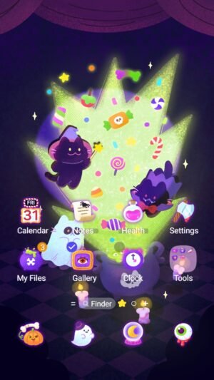 Samsung Themes: [Sim] Spooky Magic Cats ~ Premium Theme cute witch cats brewing magical Halloween treats screen shot 0
