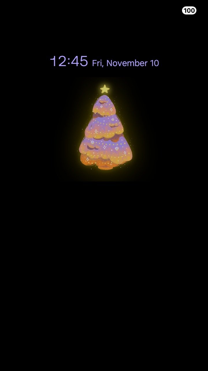Samsung Themes: ❤️Mun❤️ Glowing Christmas Tree ~❤️ Premium Theme painterly glowing holiday tree in a starry winter night screen shot 6