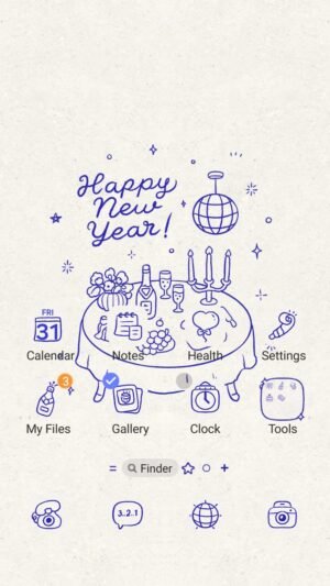 Samsung Themes: ❤️Mun❤️ New Year Cheers ~❤️ Premium Theme elegant blue line art for New Year celebrations screen shot 0