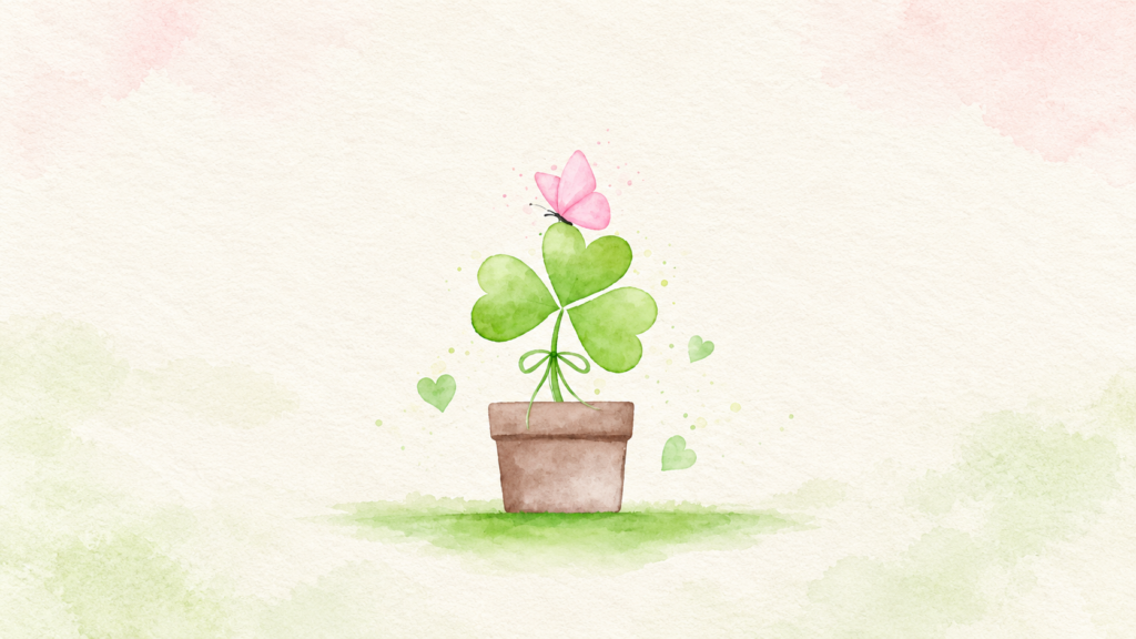 Simple Clover Animated Samsung theme with a watercolor clover plant and butterfly