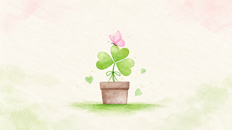 Simple Clover Animated Samsung theme with a watercolor clover plant and butterfly