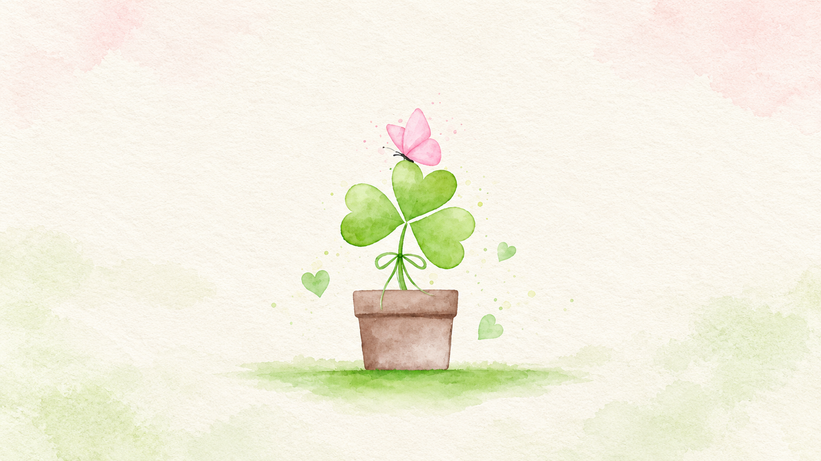 Simple Clover Animated Samsung theme with a watercolor clover plant and butterfly